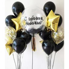 фото зона из черных шаров с гигантом